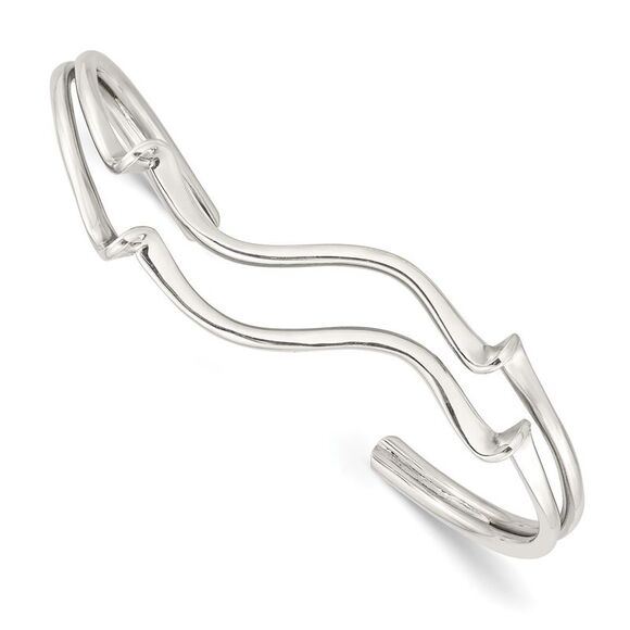 Kazi Luxury Sterling Silver Polished Wavy Cuff Bangle
